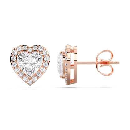 Certified Heart Halo Diamond Stud Earrings for Women – Heart Shape Diamond Earrings in 10K, 14K & 18K – Rose, White and Yellow Gold