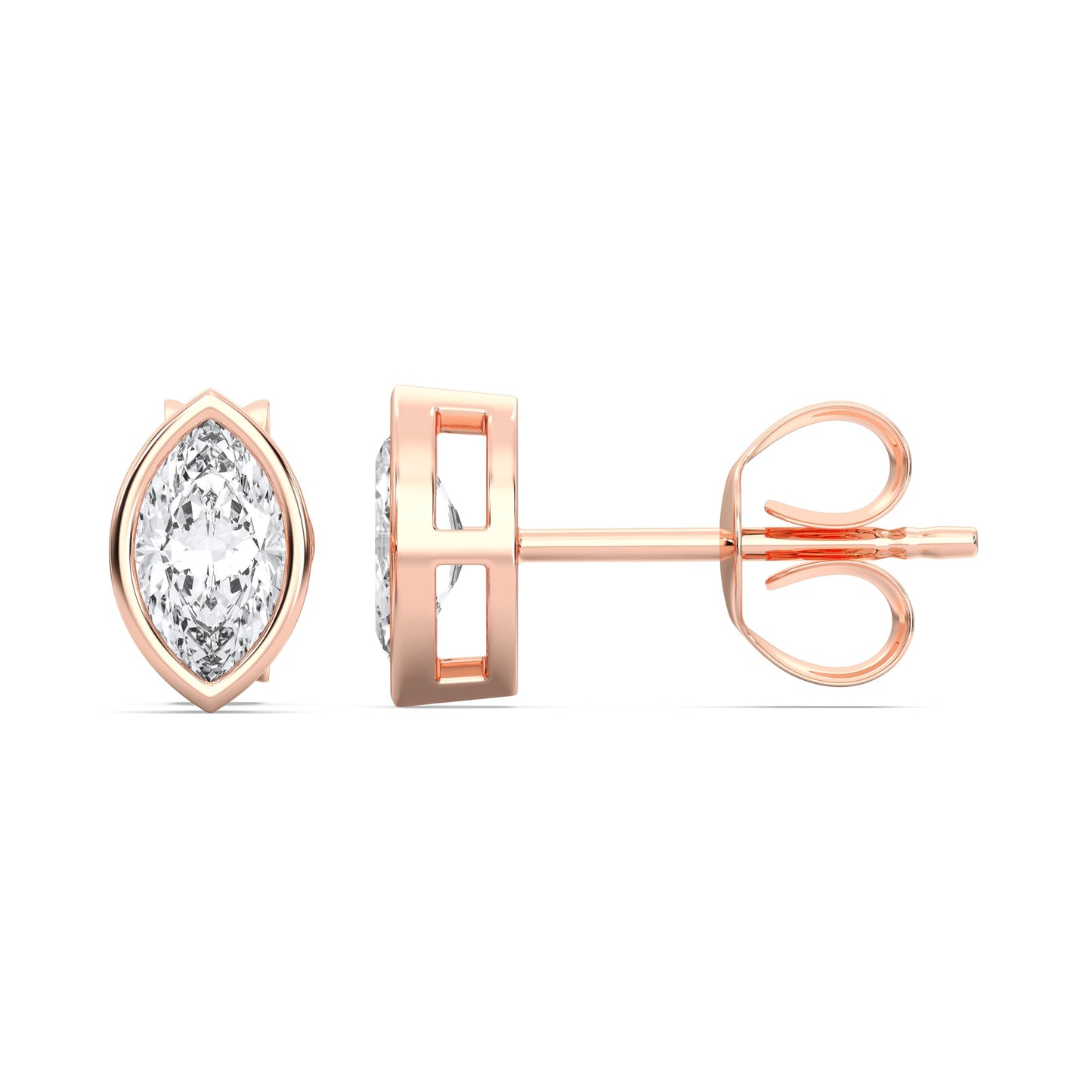 Certified 0.50-2 Carat Marquise Cut Bezel Set Diamond Stud Earrings for Women – Available in 10K, 14K & 18K – White Gold, Yellow Gold, Rose Gold