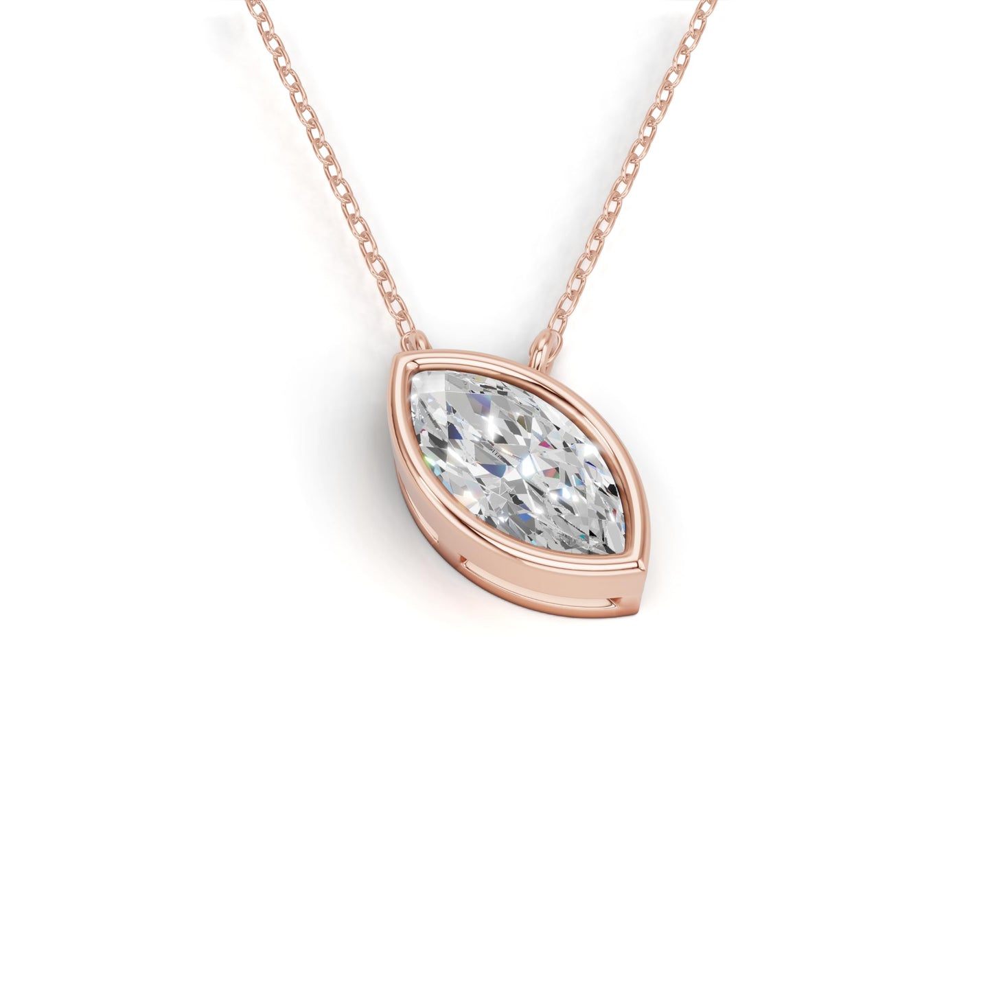 Derosa Jewels Lab Grown Marquise Cut Diamond Pendant Necklace for Women | 0.75 Carat Bezel Set F-G/VS Diamond | Solid 10K 14K 18K Rose White Yellow Gold | Dainty Solitaire Necklace Gift