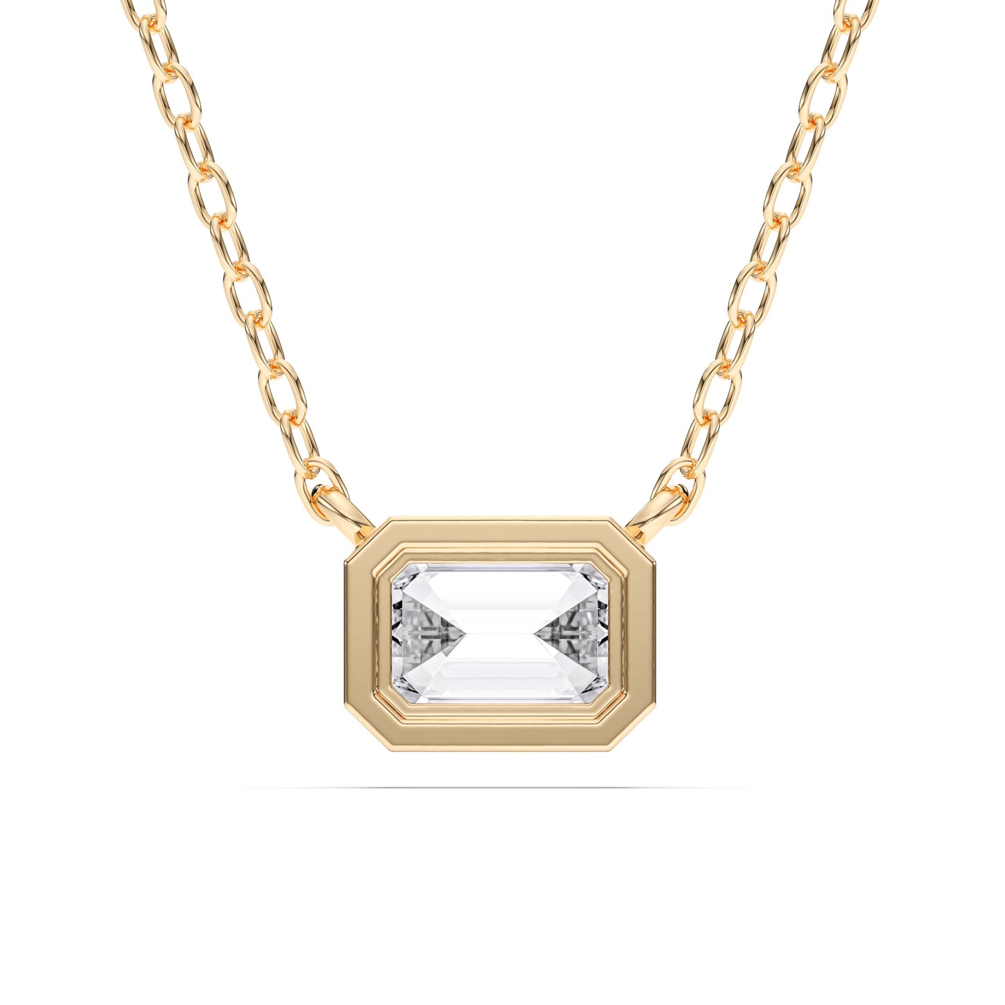 0.50 Carat East West Emerald Cut Lab Grown Diamond Pendant Necklace | Solid 10K 14K 18K Gold | Horizontal Solitaire Necklace in Rose, White, or Yellow Gold | Dainty Fine Jewelry Gift for Women