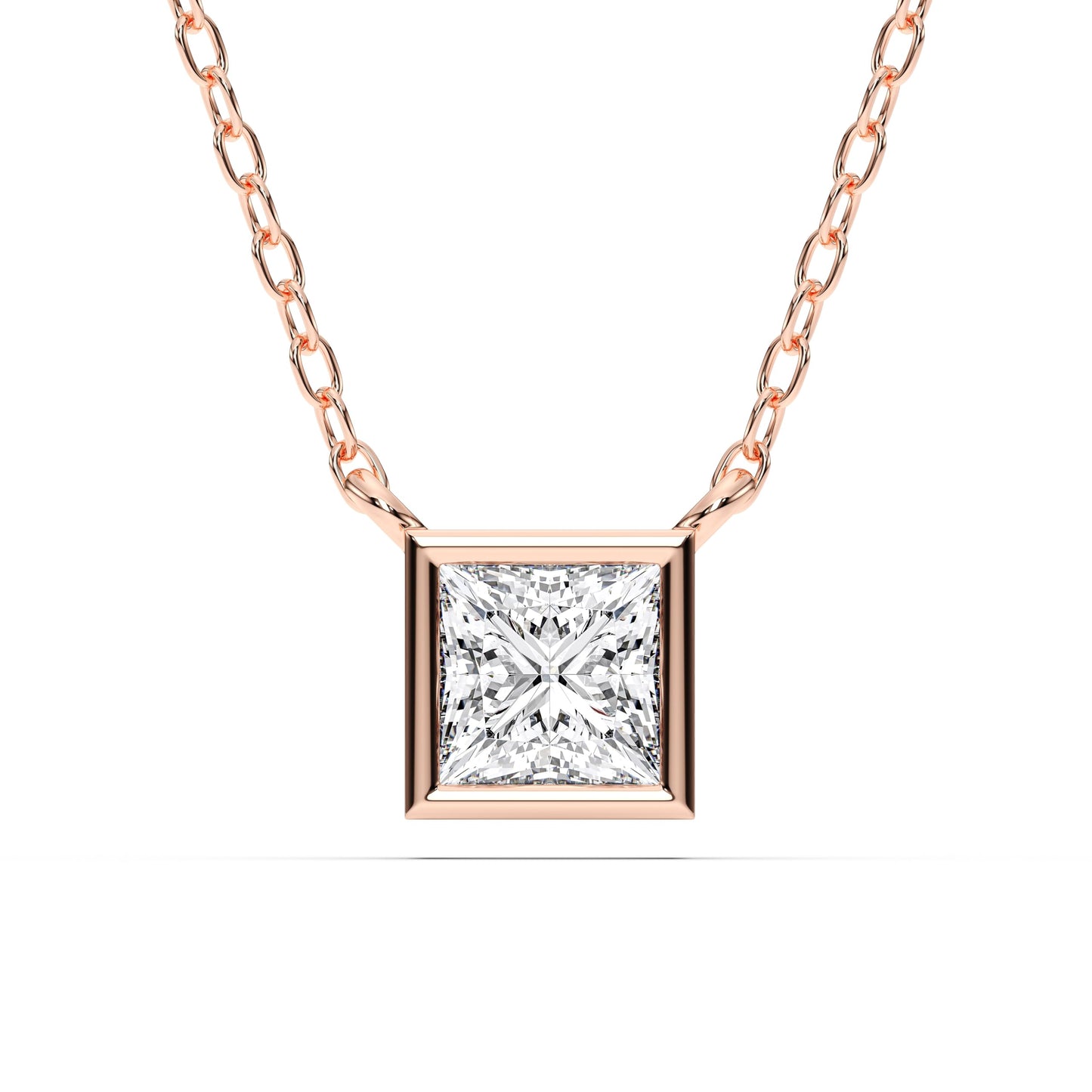 Derosa Jewels 1 Carat Princess Cut Lab Grown Diamond Pendant Necklace for Women | Bezel Set Solitaire Diamond Necklace | 10K 14K 18K Yellow White Rose Gold | Minimal Elegant Jewelry Gift