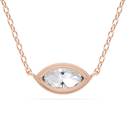 Derosa Jewels 1 Carat Marquise Cut Lab Grown Diamond East West Pendant Necklace for Women | Bezel Set Solitaire in 10K 14K 18K Rose White Yellow Gold | Modern Minimal Fine Jewelry Gift for Her