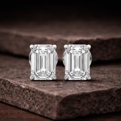 Certified 2-5 Carat Emerald Cut Diamond Stud Earrings for Women – Solitaire Emerald Shape Studs in 10K, 14K & 18K – Rose, White and Yellow Gold