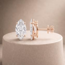 Cerified 2-5 Carat Marquise Cut Diamond Stud Earrings for Women – Solitaire Prong Set Earrings – Available in 10K, 14K & 18K – White, Yellow & Rose Gold