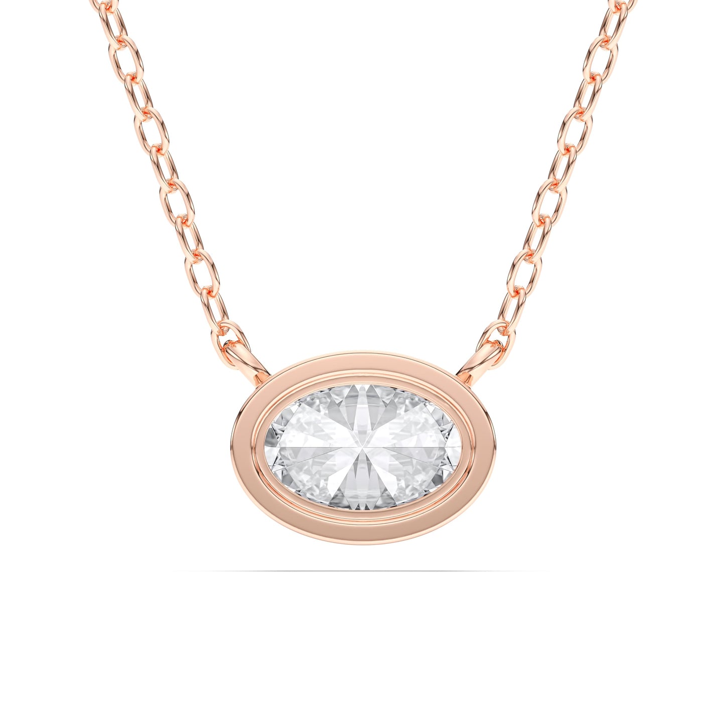 1 Carat Oval Cut Lab Grown Diamond East West Pendant Necklace for Women | Bezel Set Solitaire in 10K 14K 18K Rose White Yellow Gold | Modern Minimal Fine Jewelry Gift for Anniversary Birthday