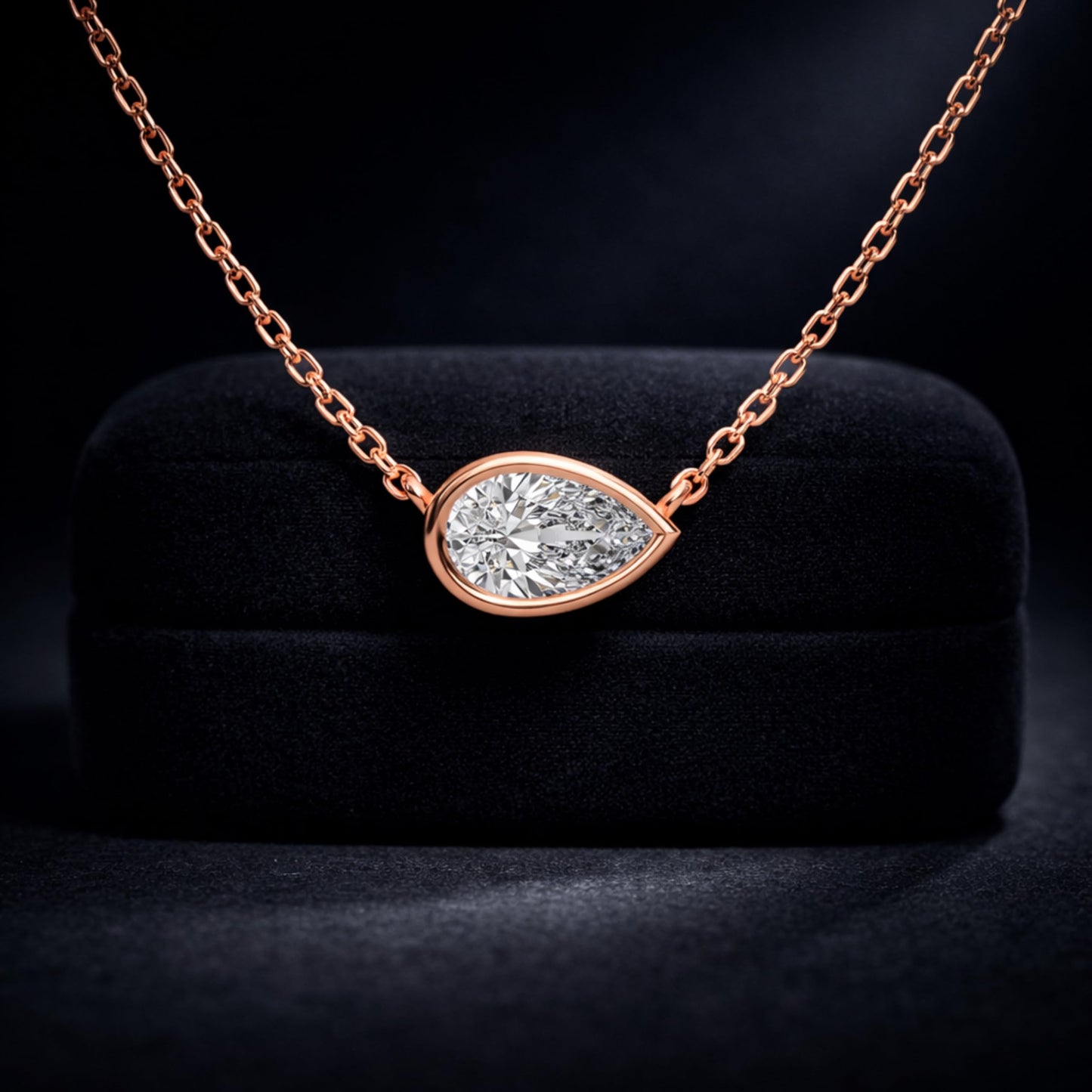 Derosa Jewels 1 Carat Pear Cut East West Lab Grown Diamond Pendant Necklace for Women | 10K 14K 18K Yellow White Rose Gold | Bezel Set Solitaire Diamond Necklace | Elegant Fine Jewelry Gift for Her