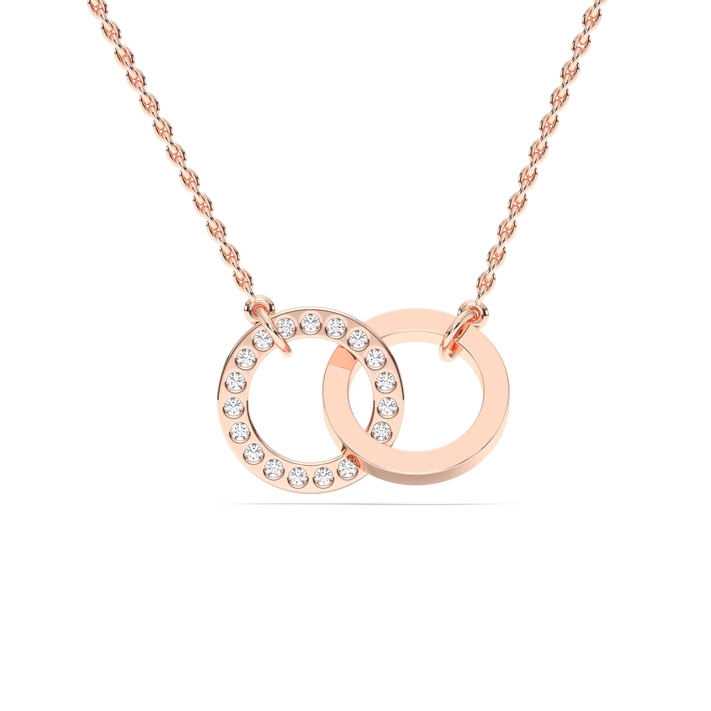 Derosa Jewels Lab Grown Diamond Circle Necklace for Women in 10KT 14KT 18KT Gold (Yellow, White, Rose) | Double Circle Pendant | 16 Inch Necklace with 18 Inch Extension Chain