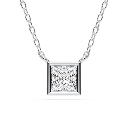 Derosa Jewels 1 Carat Princess Cut Lab Grown Diamond Pendant Necklace for Women | Bezel Set Solitaire Diamond Necklace | 10K 14K 18K Yellow White Rose Gold | Minimal Elegant Jewelry Gift
