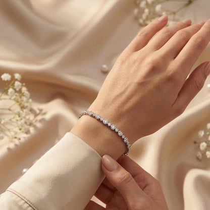 Derosa Jewels Lab Grown Diamond Tennis Bracelet for Women – 7 Inch, Sterling Silver, Yellow Gold Plated or Rose Gold Plated, Bezel Set Diamond Bracelet, Fine Jewelry Gift