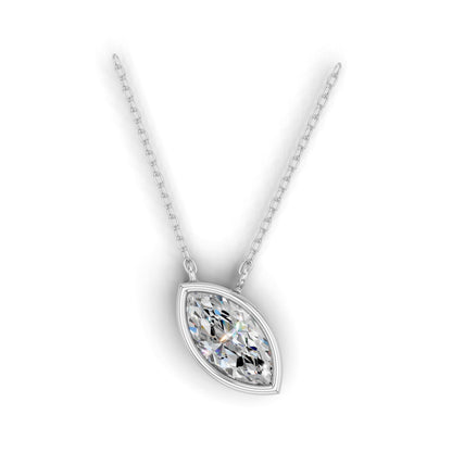 Derosa Jewels Lab Grown Marquise Cut Diamond Pendant Necklace for Women | 0.75 Carat Bezel Set F-G/VS Diamond | Solid 10K 14K 18K Rose White Yellow Gold | Dainty Solitaire Necklace Gift