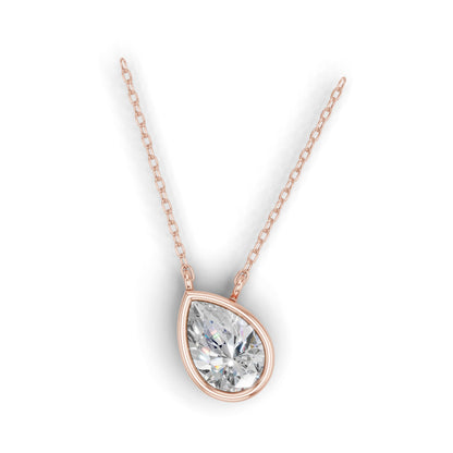 Derosa Jewels Lab Grown Pear Shape Diamond Pendant Necklace for Women | 0.75 Carat Bezel Set F-G/VS Diamond | Solid 10K 14K 18K Rose White Yellow Gold | Teardrop Solitaire Necklace Gift