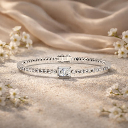 Derosa Jewels Certified Radiant Cut Lab Grown Diamond Tennis Bracelet for Women – 7 Inch, Sterling Silver, Yellow Gold Plated or Rose Gold Plated, Radiant Center Stone Diamond Bracelet