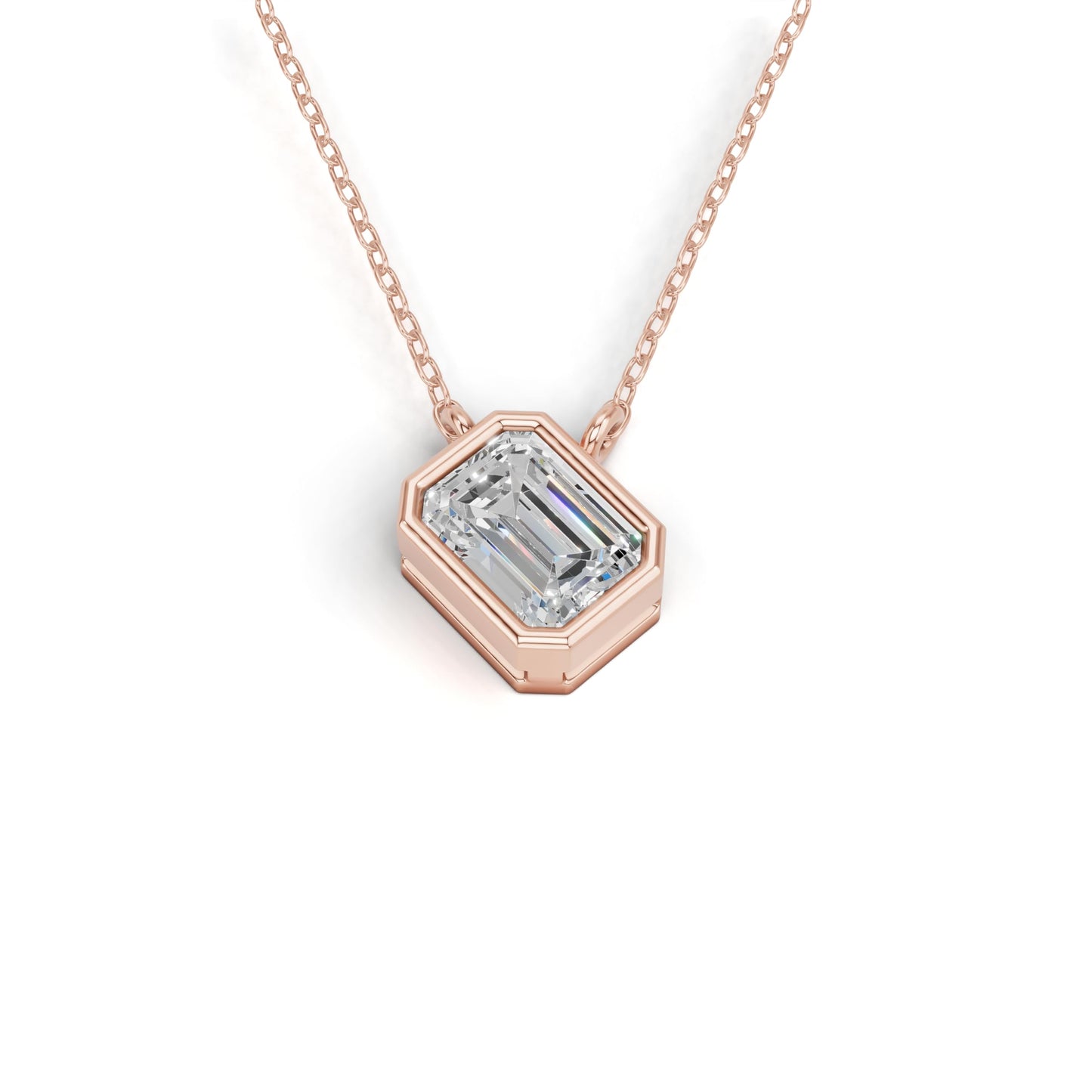 Derosa Jewels Lab Grown Emerald Cut Diamond Pendant Necklace for Women | 0.75 Carat Bezel Set F-G/VS Diamond | Solid 10K 14K 18K Rose White Yellow Gold | Elegant Solitaire Necklace Gift
