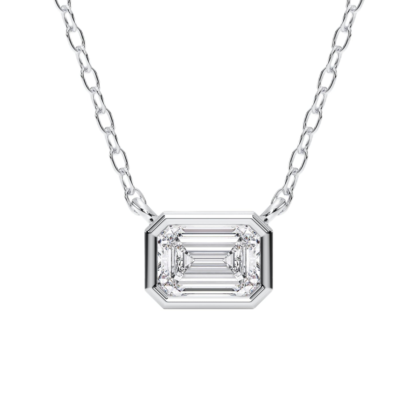 0.50 Carat East West Emerald Cut Lab Grown Diamond Pendant Necklace | Solid 10K 14K 18K Gold | Horizontal Solitaire Necklace in Rose, White, or Yellow Gold | Dainty Fine Jewelry Gift for Women