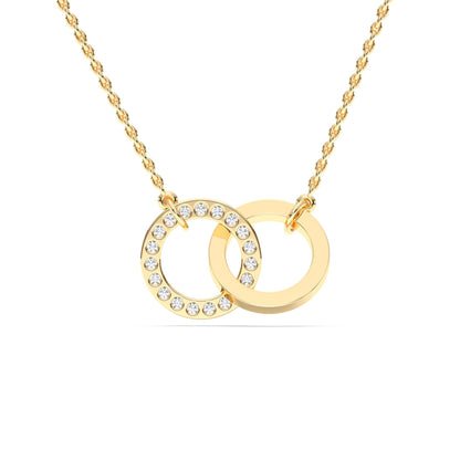 Derosa Jewels Lab Grown Diamond Circle Necklace for Women in 10KT 14KT 18KT Gold (Yellow, White, Rose) | Double Circle Pendant | 16 Inch Necklace with 18 Inch Extension Chain