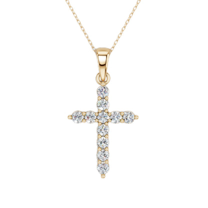 Lab Grown Diamond Double Prong Cross Pendant Necklace for Women | 0.25 - 1.00 Carat Round Cut F-G/VS Diamonds | Solid 10K/14K/18K Rose, White, Yellow Gold | 18 Inch Chain Religious Jewelry Gift