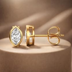 Certified 0.50-2 Carat Marquise Cut Bezel Set Diamond Stud Earrings for Women – Available in 10K, 14K & 18K – White Gold, Yellow Gold, Rose Gold