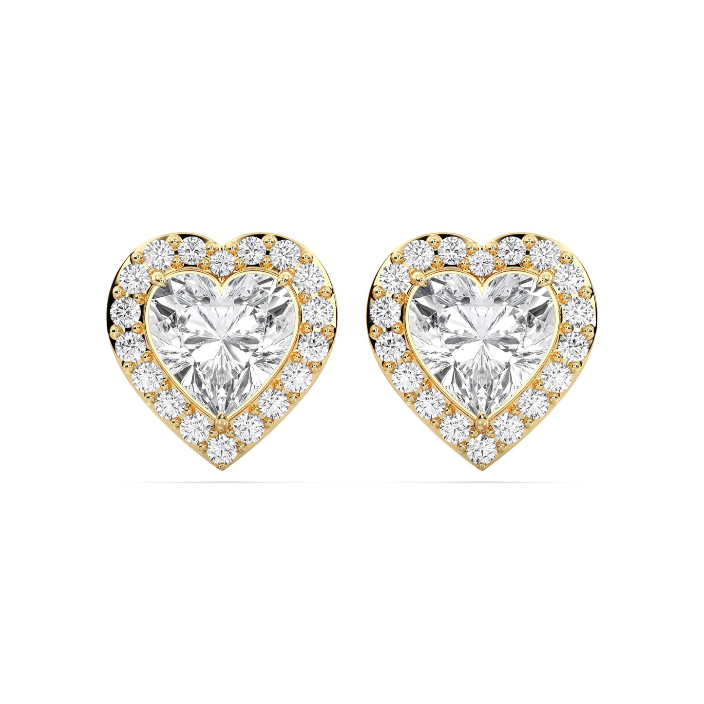 Certified Heart Halo Diamond Stud Earrings for Women – Heart Shape Diamond Earrings in 10K, 14K & 18K – Rose, White and Yellow Gold