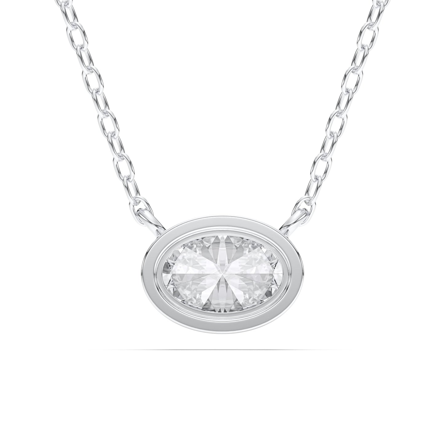 1 Carat Oval Cut Lab Grown Diamond East West Pendant Necklace for Women | Bezel Set Solitaire in 10K 14K 18K Rose White Yellow Gold | Modern Minimal Fine Jewelry Gift for Anniversary Birthday