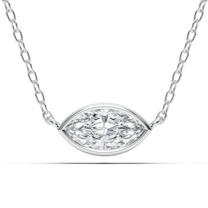 Derosa Jewels 1 Carat Marquise Cut Lab Grown Diamond East West Pendant Necklace for Women | Bezel Set Solitaire in 10K 14K 18K Rose White Yellow Gold | Modern Minimal Fine Jewelry Gift for Her