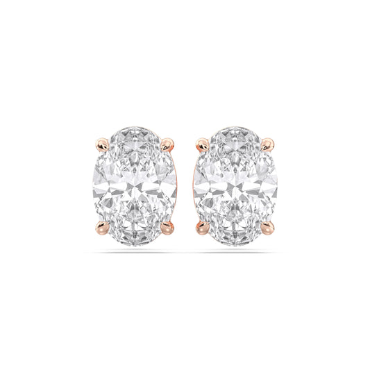 Certified 2-5 Carat Oval Cut Diamond Stud Earrings for Women – Classic Solitaire 4 Prong Setting – 10K, 14K & 18K – White Gold, Yellow Gold & Rose Gold