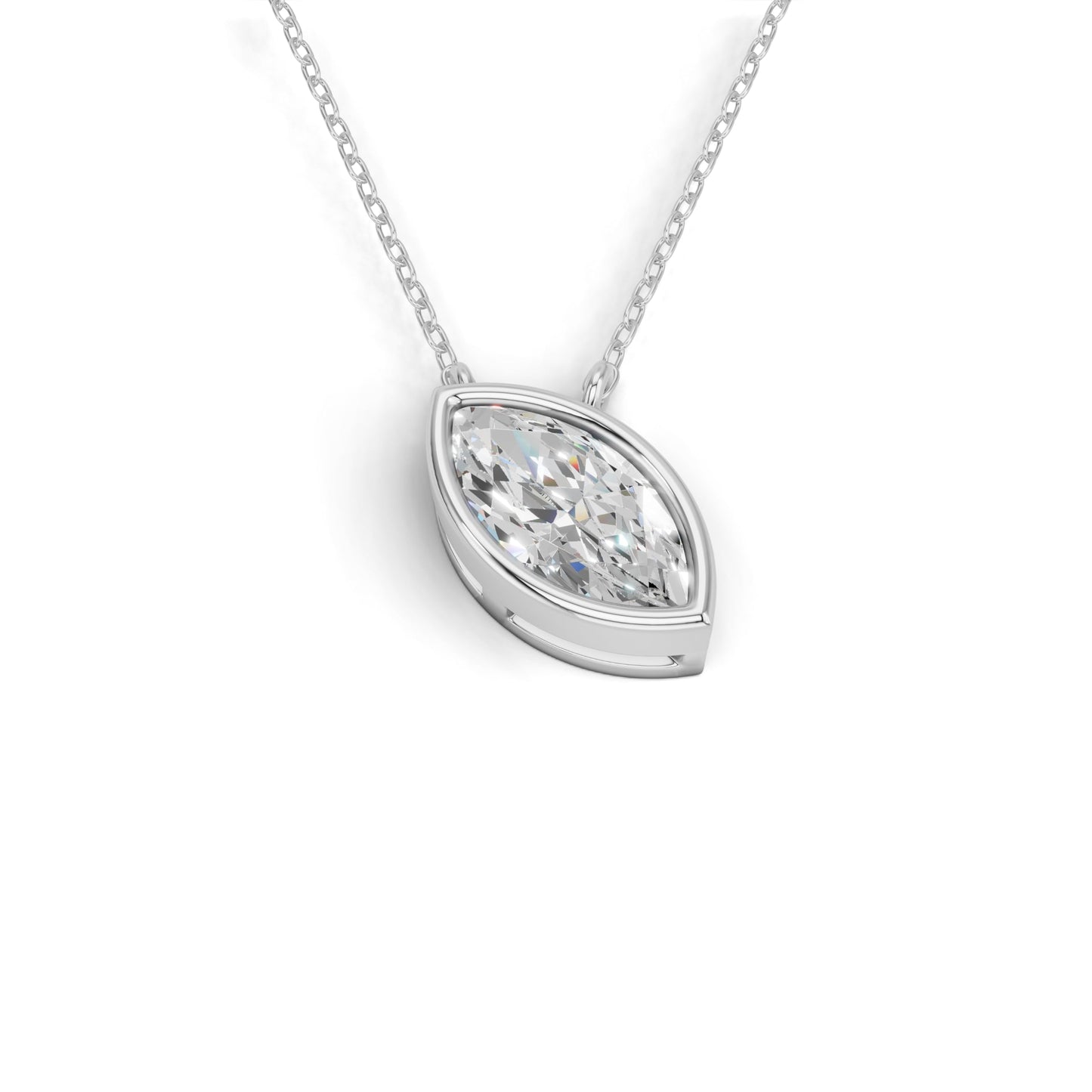 Derosa Jewels Lab Grown Marquise Cut Diamond Pendant Necklace for Women | 0.75 Carat Bezel Set F-G/VS Diamond | Solid 10K 14K 18K Rose White Yellow Gold | Dainty Solitaire Necklace Gift