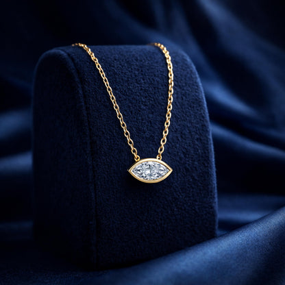 Derosa Jewels 1 Carat Marquise Cut Lab Grown Diamond East West Pendant Necklace for Women | Bezel Set Solitaire in 10K 14K 18K Rose White Yellow Gold | Modern Minimal Fine Jewelry Gift for Her