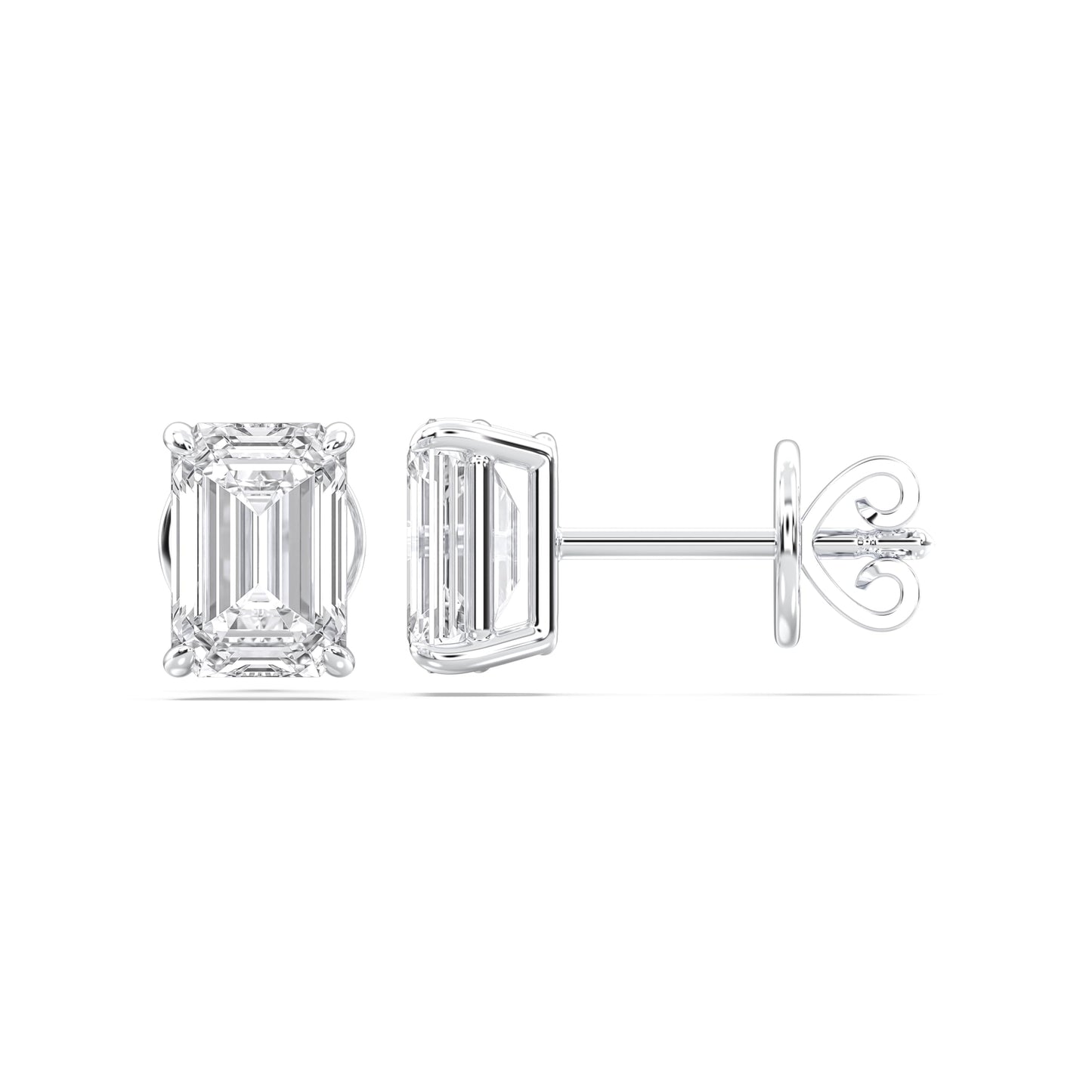 Certified 2-5 Carat Emerald Cut Diamond Stud Earrings for Women – Solitaire Emerald Shape Studs in 10K, 14K & 18K – Rose, White and Yellow Gold