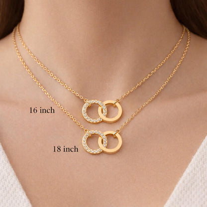 Derosa Jewels Lab Grown Diamond Circle Necklace for Women in 10KT 14KT 18KT Gold (Yellow, White, Rose) | Double Circle Pendant | 16 Inch Necklace with 18 Inch Extension Chain