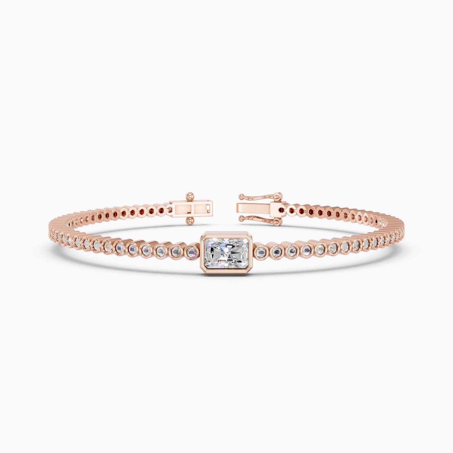 Derosa Jewels Certified Radiant Cut Lab Grown Diamond Tennis Bracelet for Women – 7 Inch, Sterling Silver, Yellow Gold Plated or Rose Gold Plated, Radiant Center Stone Diamond Bracelet