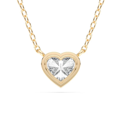 Derosa Jewels 1 Carat Heart Cut Lab Grown Diamond Pendant Necklace for Women | Bezel Set Solitaire in 10K 14K 18K Rose White Yellow Gold | Elegant Fine Jewelry Gift for Anniversary Valentine Birthday
