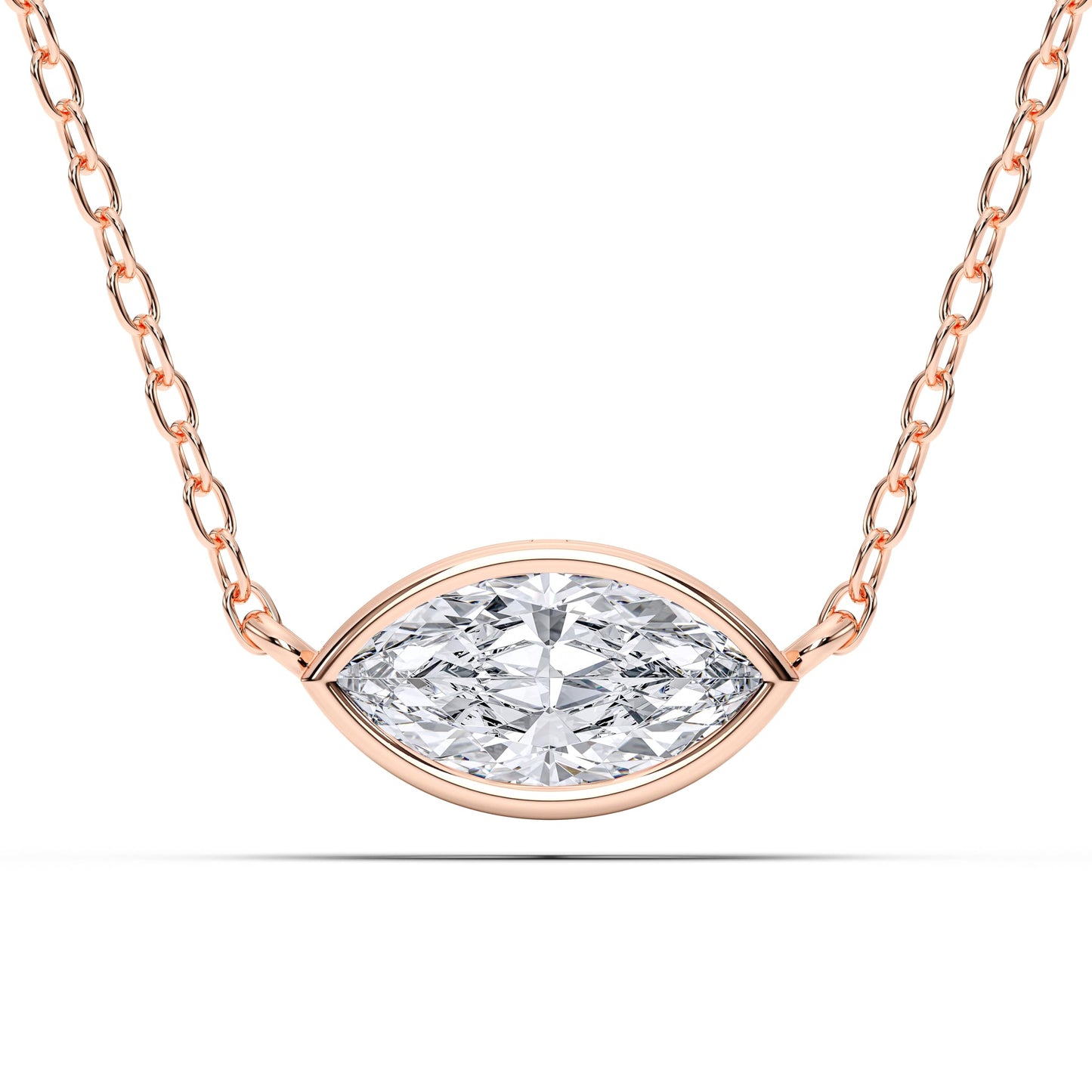 Derosa Jewels 1 Carat Marquise Cut Lab Grown Diamond East West Pendant Necklace for Women | Bezel Set Solitaire in 10K 14K 18K Rose White Yellow Gold | Modern Minimal Fine Jewelry Gift for Her