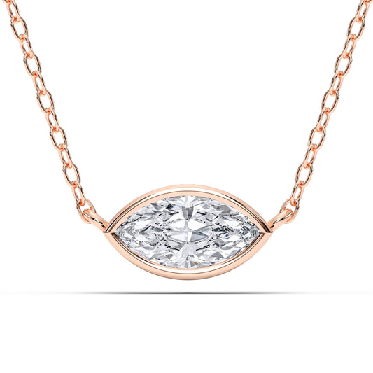 Derosa Jewels 1 Carat Marquise Cut Lab Grown Diamond East West Pendant Necklace for Women | Bezel Set Solitaire in 10K 14K 18K Rose White Yellow Gold | Modern Minimal Fine Jewelry Gift for Her