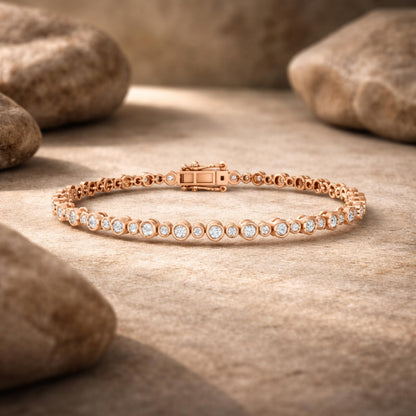 Derosa Jewels Lab Grown Diamond Tennis Bracelet for Women – 7 Inch, 10K 14K 18K Solid Gold (White, Yellow or Rose Gold), Bezel Set Diamond Bracelet, Fine Jewelry Gift