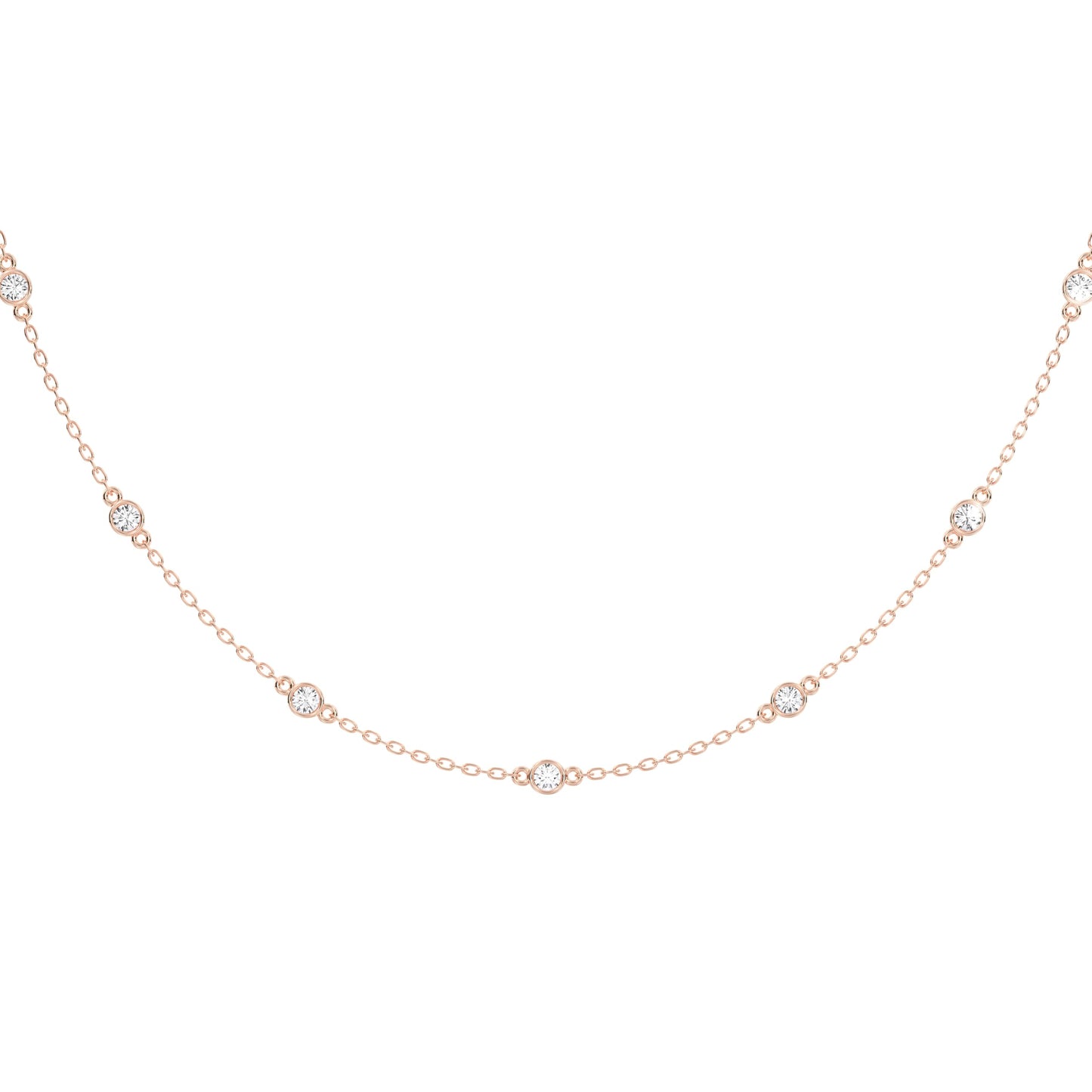 Derosa Jewels Lab Grown Diamond Station Necklace 4 CT Total (15 Stone) – 10K 14K 18K Solid Gold, Bezel Set Round Diamonds, 16"+2" Adjustable Chain, Yellow White Rose Gold