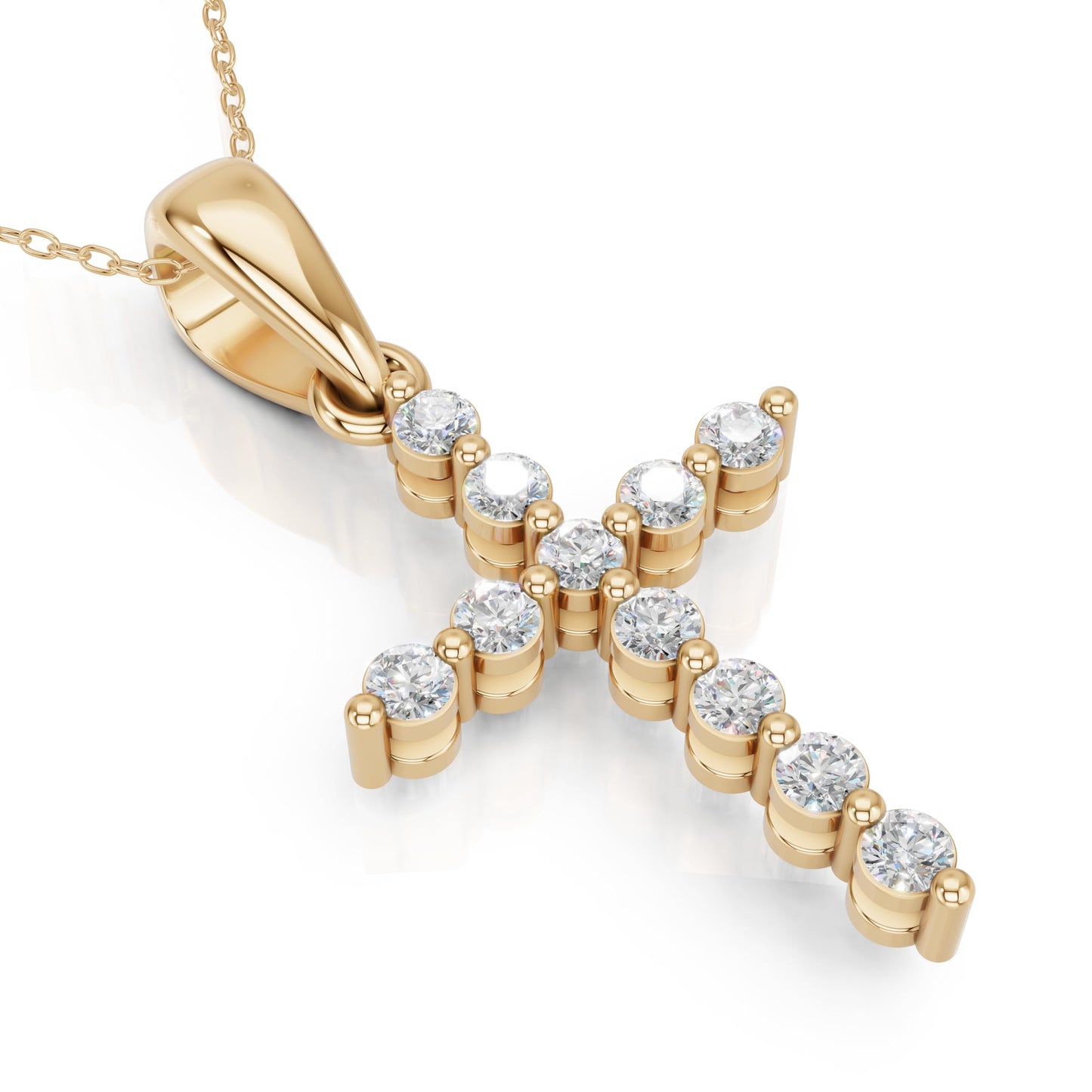 Derosa Jewels Lab Grown Diamond Cross Pendant Necklace for Women | 0.25-1.00 Carat Round Cut F-G/VS Diamonds | Solid 10K/14K/18K Rose, White, Yellow Gold | 18 Inch Chain Religious Jewelry Gift