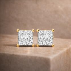 Certified 2-5 Carat Princess Cut Diamond Stud Earrings for Women – Push Back Solitaire Princess Diamond Studs in 10K, 14K & 18K Gold – Rose, White and Yellow Gold
