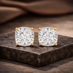 Certified 2-5 Carat Cushion Cut Diamond Stud Earrings for Women – Solitaire 4 Prong Setting – 10K, 14K & 18K – White Gold, Yellow Gold & Rose Gold