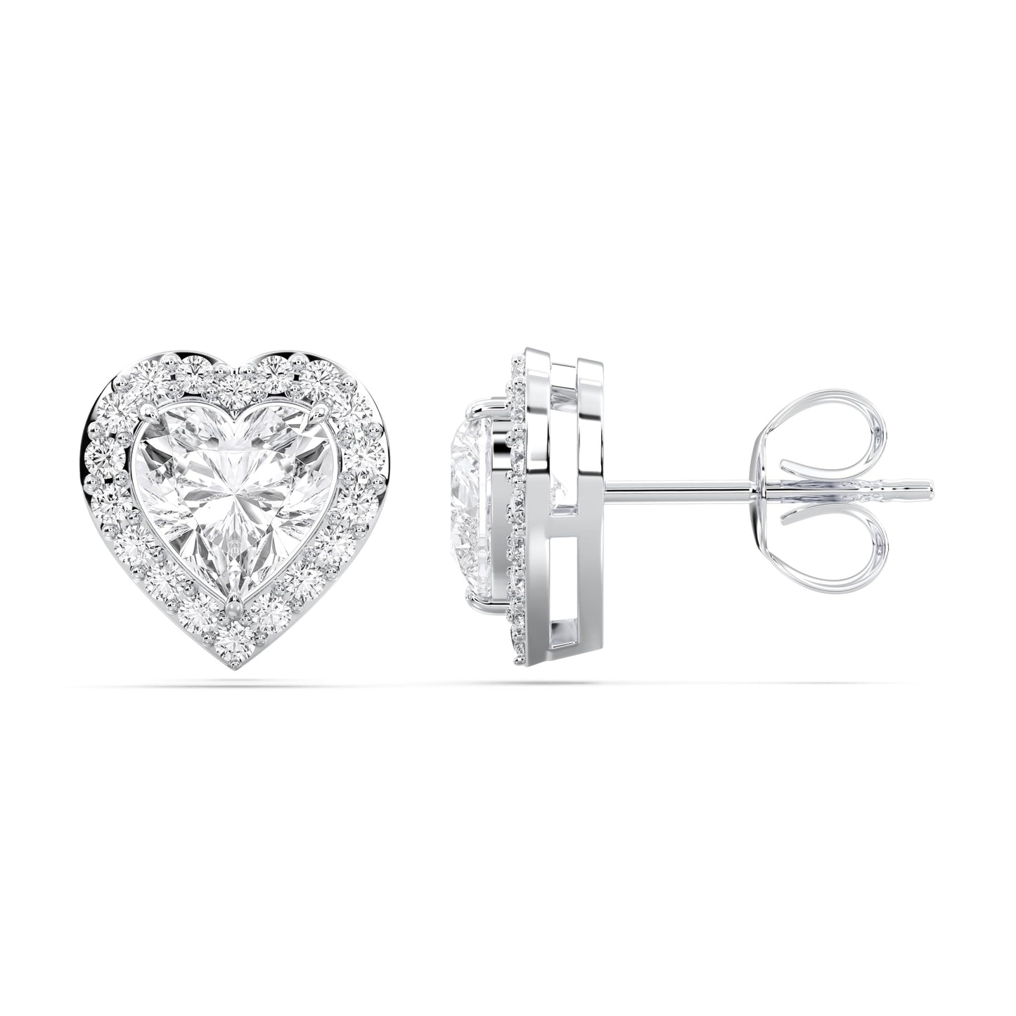 Certified Heart Halo Diamond Stud Earrings for Women – Heart Shape Diamond Earrings in 10K, 14K & 18K – Rose, White and Yellow Gold