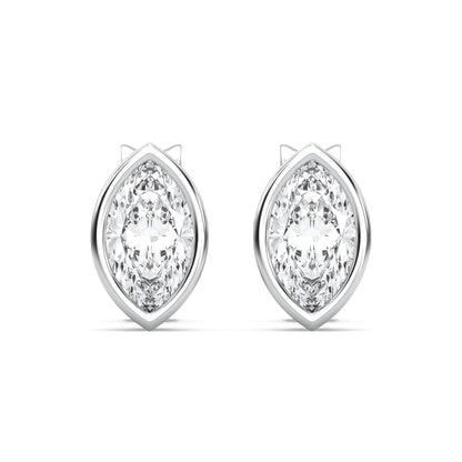 Certified 0.50-2 Carat Marquise Cut Bezel Set Diamond Stud Earrings for Women – Available in 10K, 14K & 18K – White Gold, Yellow Gold, Rose Gold