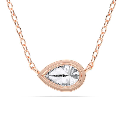 Derosa Jewels 1 Carat Pear Cut East West Lab Grown Diamond Pendant Necklace for Women | 10K 14K 18K Yellow White Rose Gold | Bezel Set Solitaire Diamond Necklace | Elegant Fine Jewelry Gift for Her