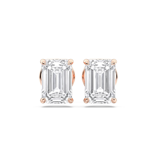 Certified 2-5 Carat Emerald Cut Diamond Stud Earrings for Women – Solitaire Emerald Shape Studs in 10K, 14K & 18K – Rose, White and Yellow Gold