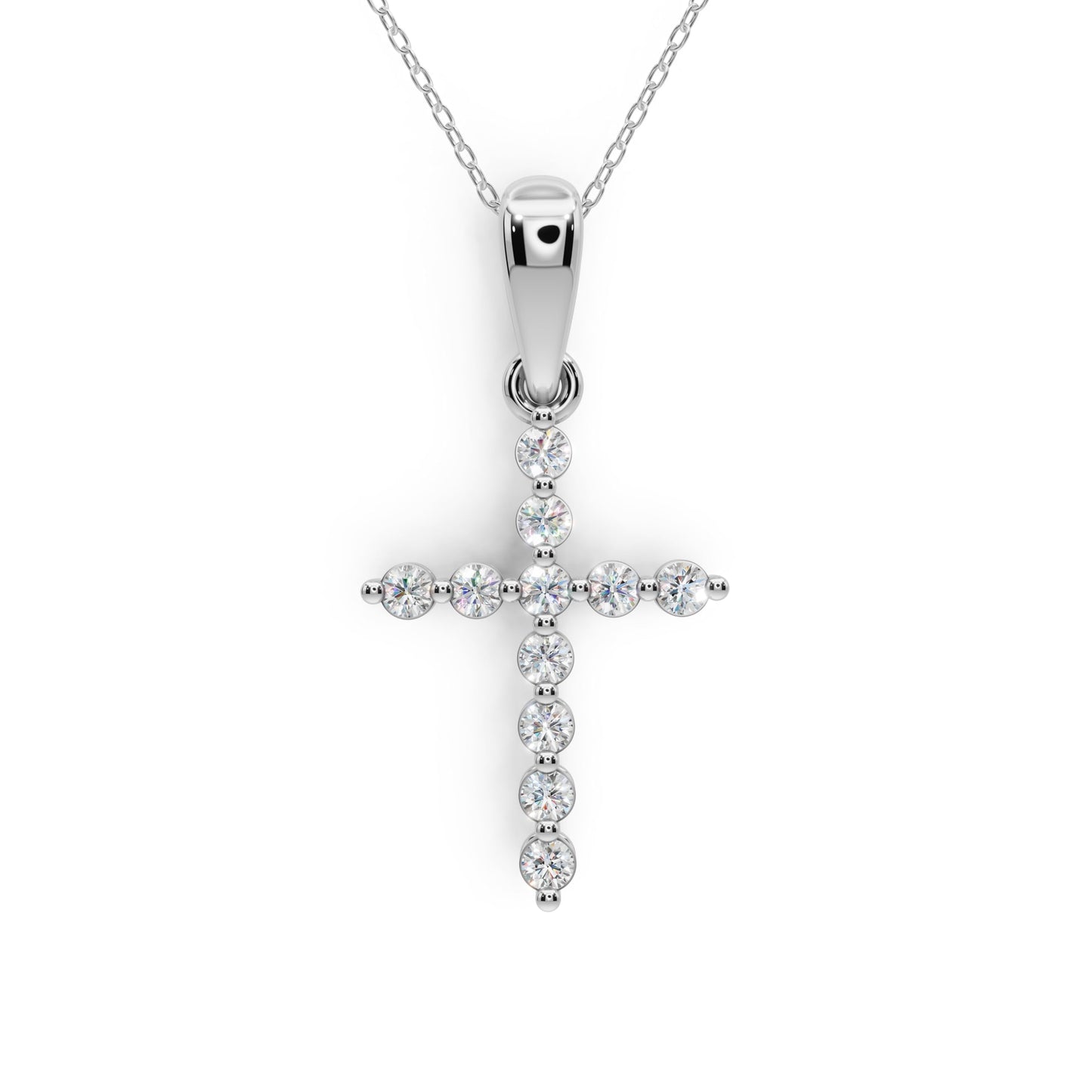 Derosa Jewels Lab Grown Diamond Cross Pendant Necklace for Women | 0.25-1.00 Carat Round Cut F-G/VS Diamonds | Solid 10K/14K/18K Rose, White, Yellow Gold | 18 Inch Chain Religious Jewelry Gift