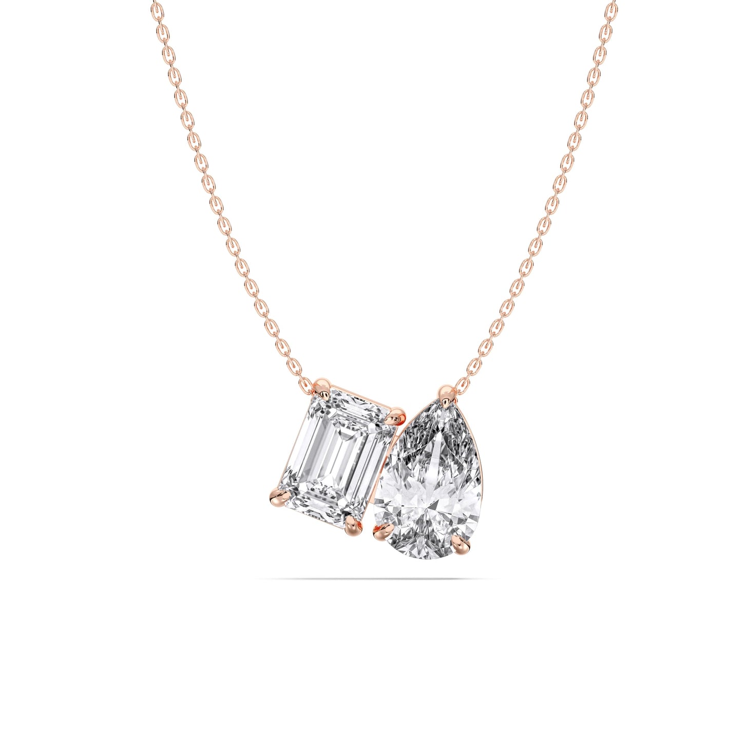 Derosa Jewels Two-Stone Diamond Duo Pendant Necklace for Women, Emerald & Pear Cut Lab-Grown Diamond – 10K 14K 18K Gold & 14K White Gold with Sterling Silver Chain