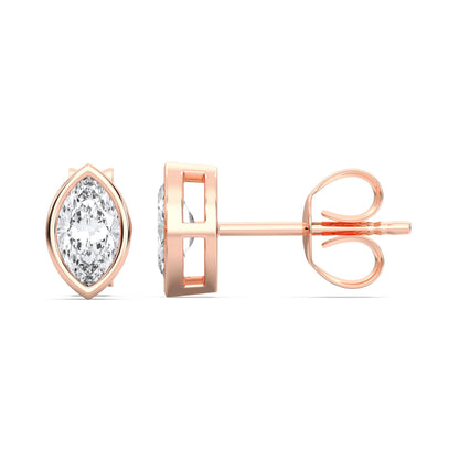 Certified 0.50-2 Carat Marquise Cut Bezel Set Diamond Stud Earrings for Women – Available in 10K, 14K & 18K – White Gold, Yellow Gold, Rose Gold
