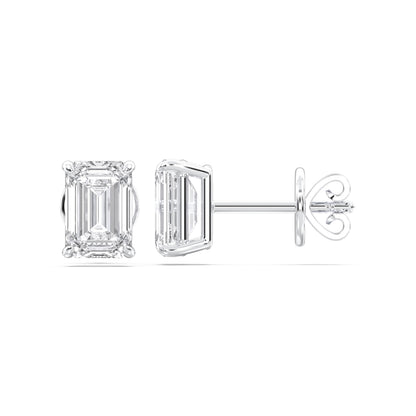 Certified 2-5 Carat Emerald Cut Diamond Stud Earrings for Women – Solitaire Emerald Shape Studs in 10K, 14K & 18K – Rose, White and Yellow Gold