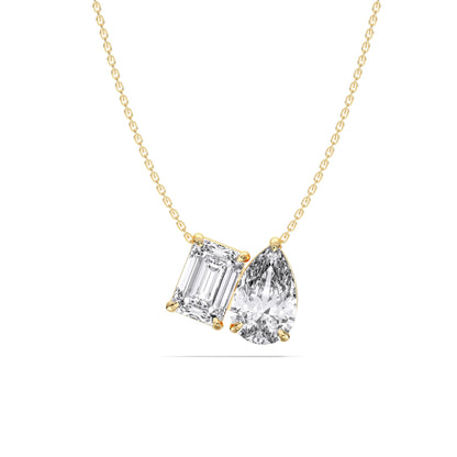 Derosa Jewels Two-Stone Diamond Duo Pendant Necklace for Women, Emerald & Pear Cut Lab-Grown Diamond – 10K 14K 18K Gold & 14K White Gold with Sterling Silver Chain
