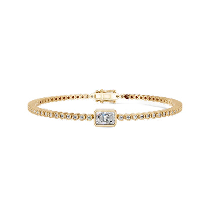 Derosa Jewels Certified Radiant Cut Lab Grown Diamond Tennis Bracelet for Women – 7 Inch, Sterling Silver, Yellow Gold Plated or Rose Gold Plated, Radiant Center Stone Diamond Bracelet