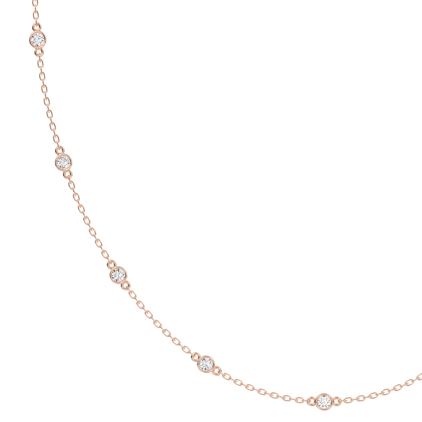 Derosa Jewels Lab Grown Diamond Station Necklace 4 CT Total (15 Stone) – 10K 14K 18K Solid Gold, Bezel Set Round Diamonds, 16"+2" Adjustable Chain, Yellow White Rose Gold