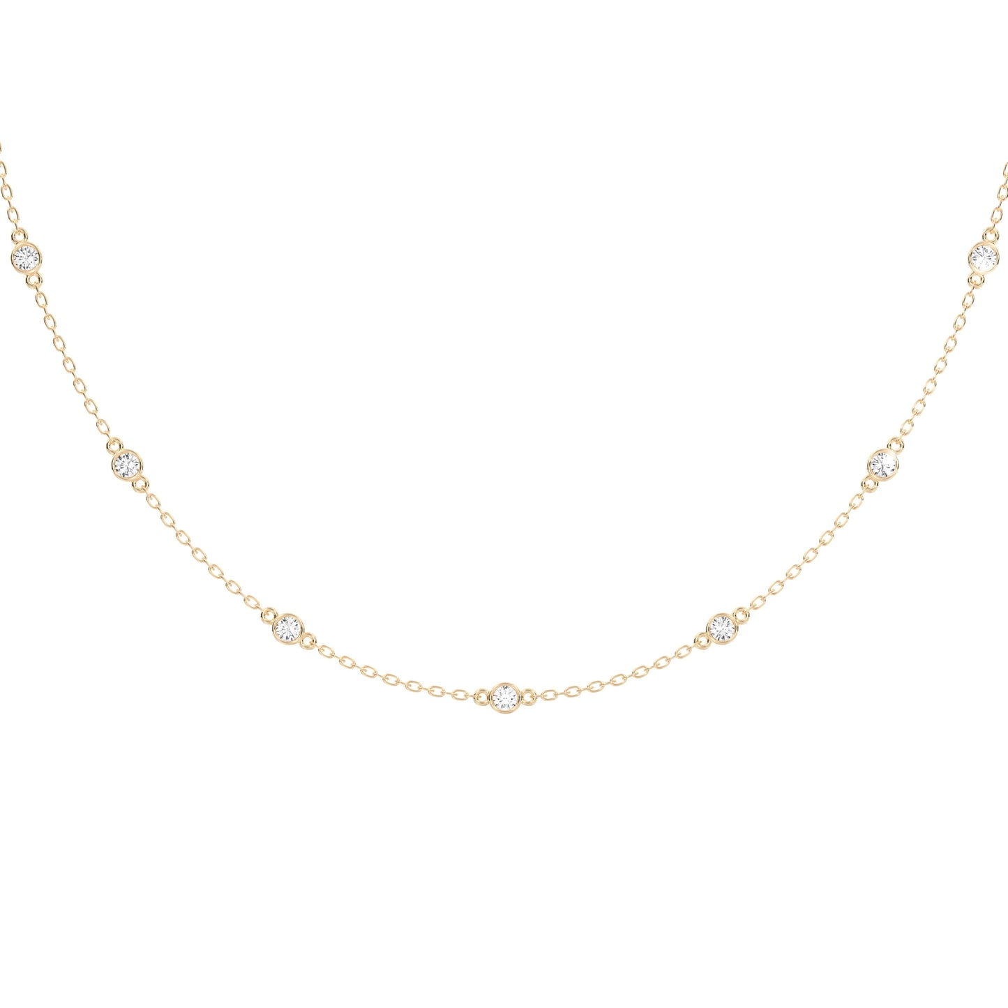 Derosa Jewels Lab Grown Diamond Station Necklace 4 CT Total (15 Stone) – 10K 14K 18K Solid Gold, Bezel Set Round Diamonds, 16"+2" Adjustable Chain, Yellow White Rose Gold